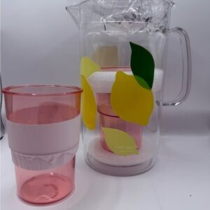 kate spade Pink Glass Pitcher Set with Yellow Lemon Motif